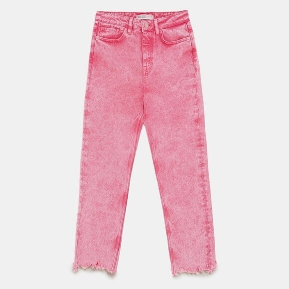 Zara Basic Pink Frayed Hem Mom Fit Denim Jeans NWT Bloggers Favorite Barbiecore - Picture 1 of 10